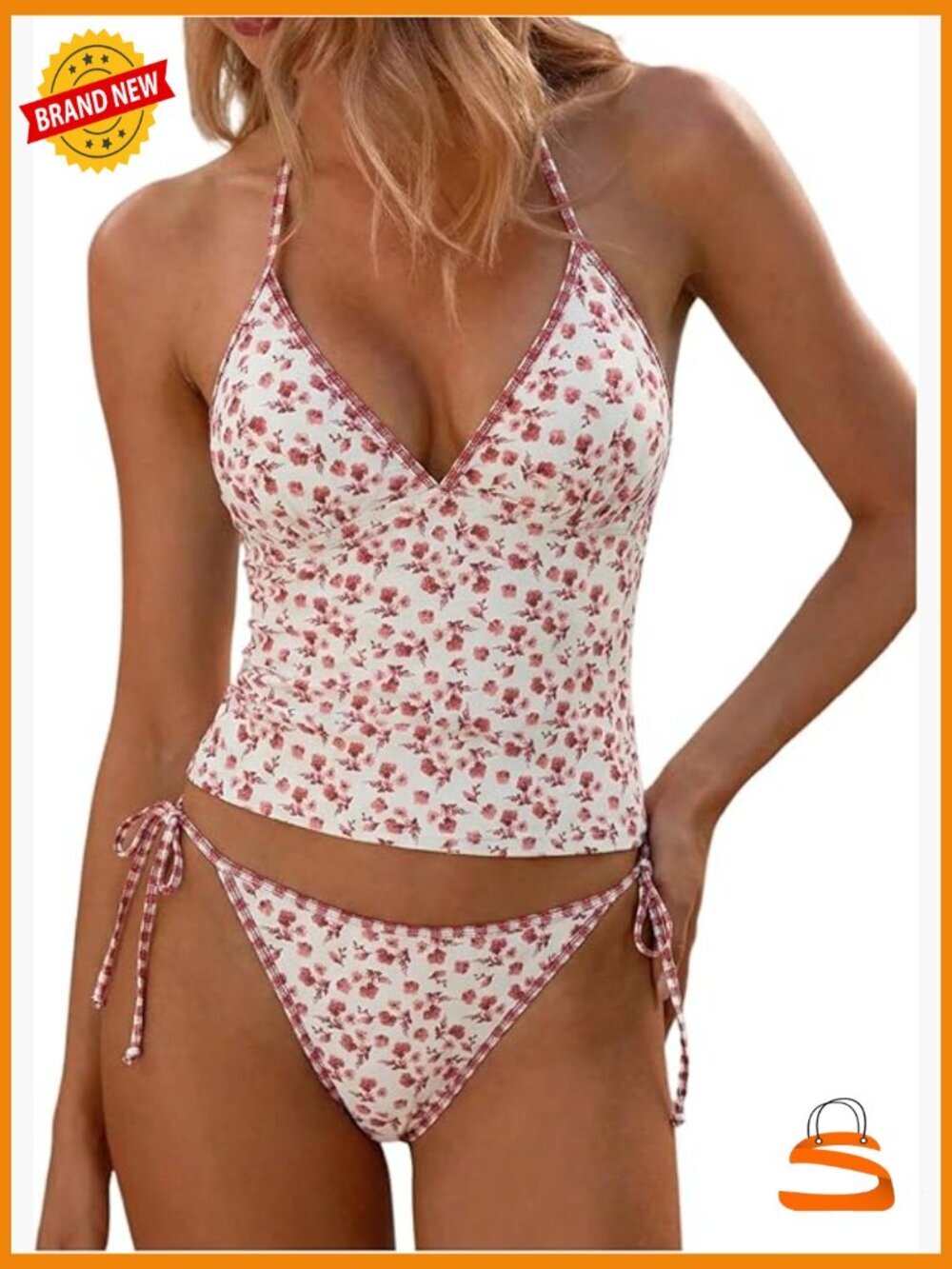Y2K Tankini Swimsuits Halter Neck Tie Backless 2 Piece Sets for Women